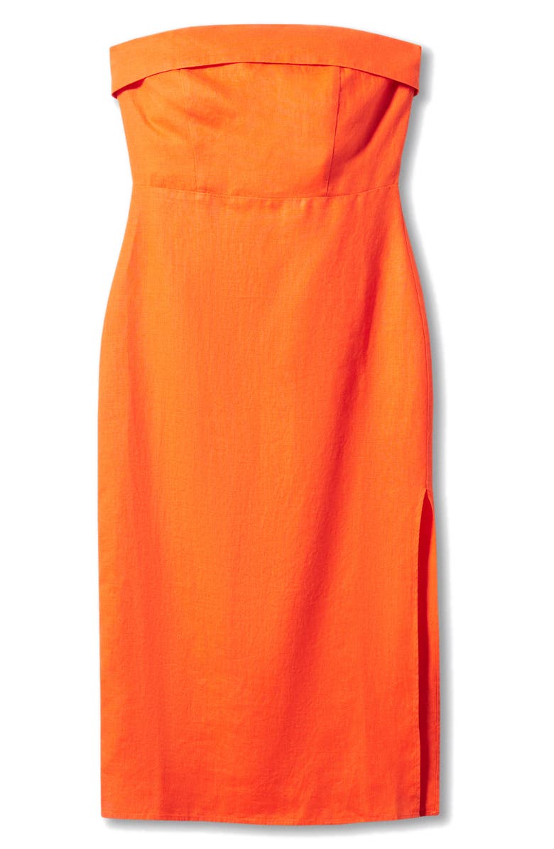 MANGO Strapless Linen Dress, Alternate, color, Orange