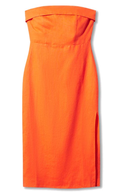 Mango Strapless Linen Dress In Orange