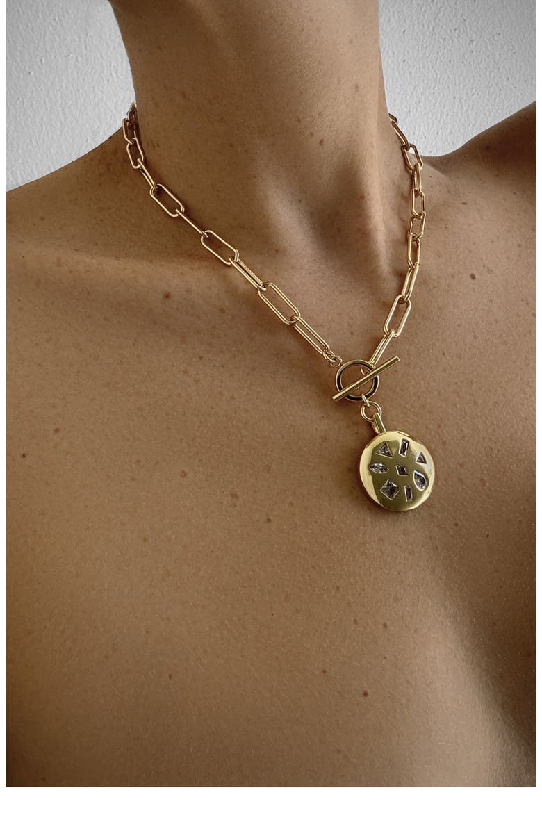 Mixed Cubic Zirconia Toggle Necklace, Alternate, color, GOLD