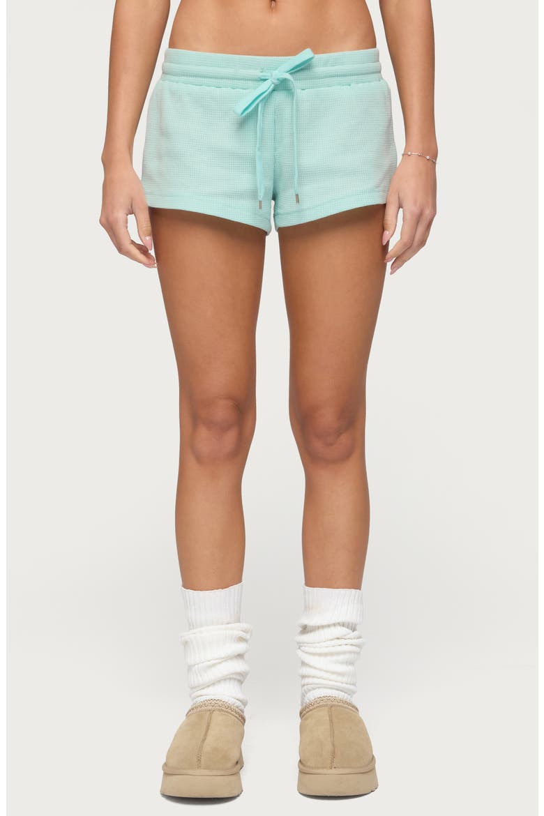Baila Waffle Knit Drawstring Shorts, Main, color, AQUA