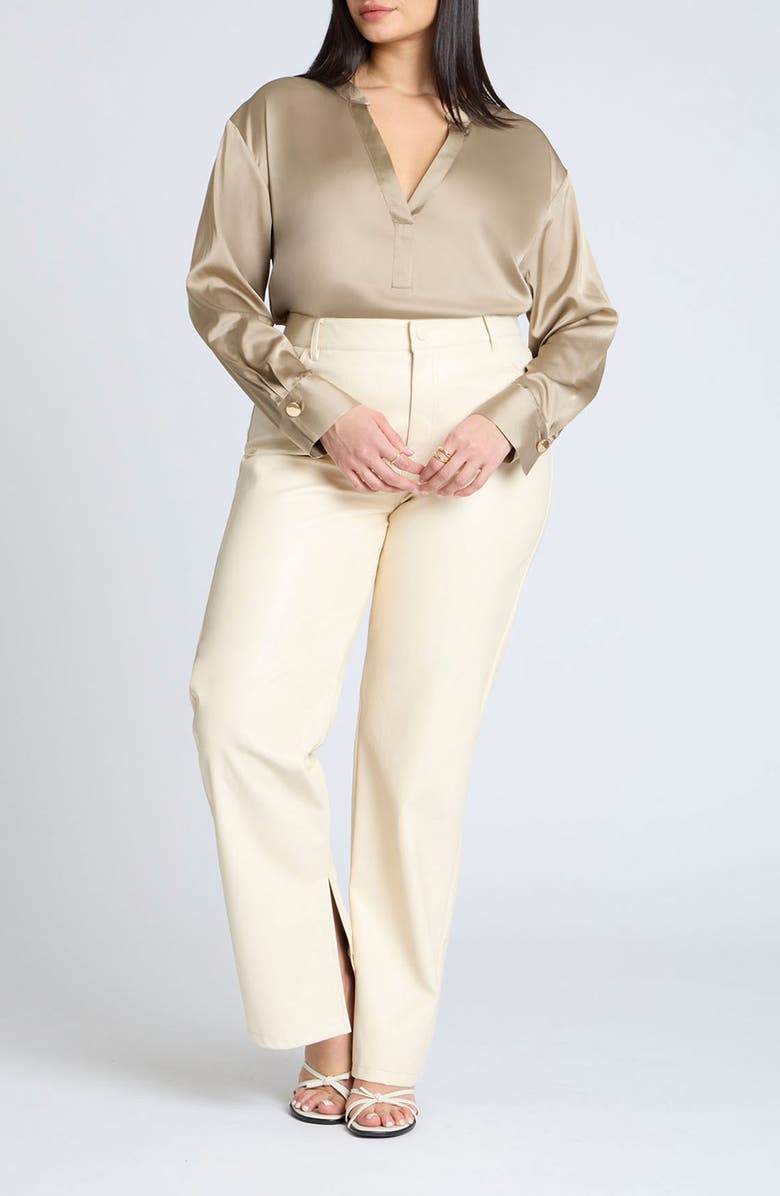 ELOQUII Band Collar Long Sleeve Satin Top, Alternate, color, 