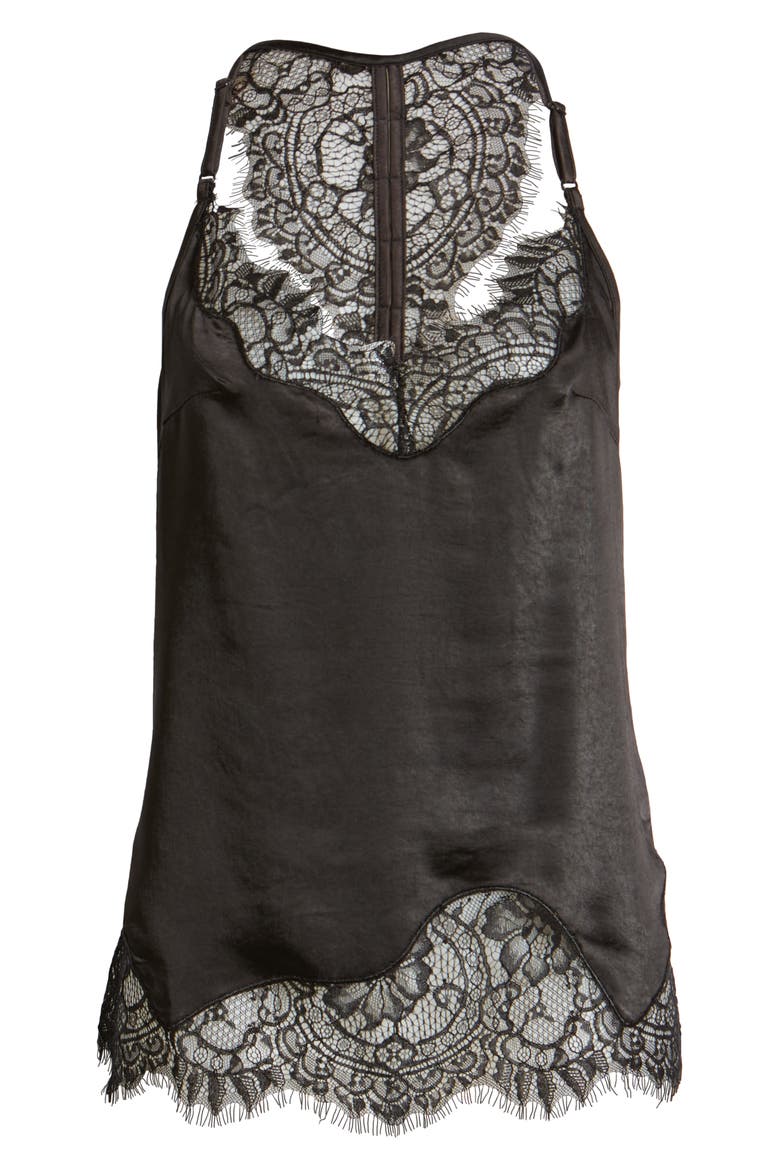 Lace Trim Satin Camisole, Alternate, color, BLACK