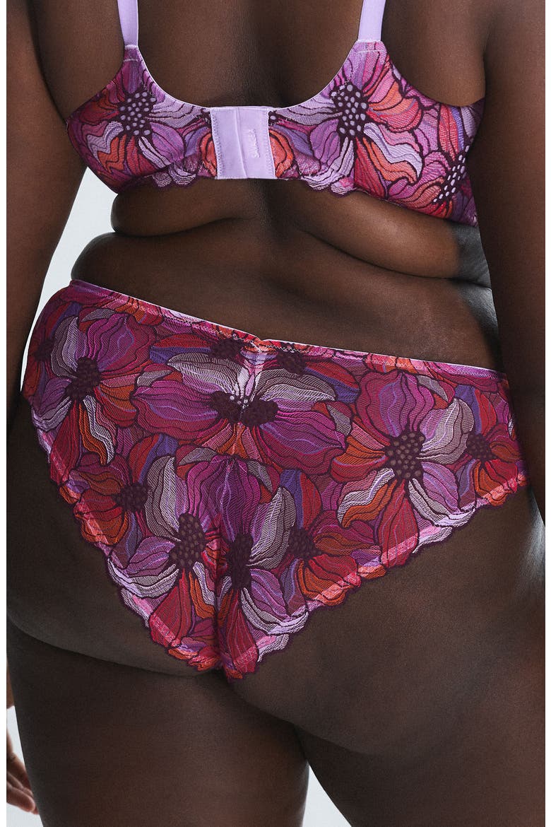 Mosaic Floral Lace Cheeky Briefs, Alternate, color, PURPLE OPAL