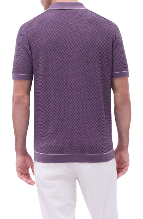 Bugatchi Tipped Short Sleeve Button-up Sweater In Plum