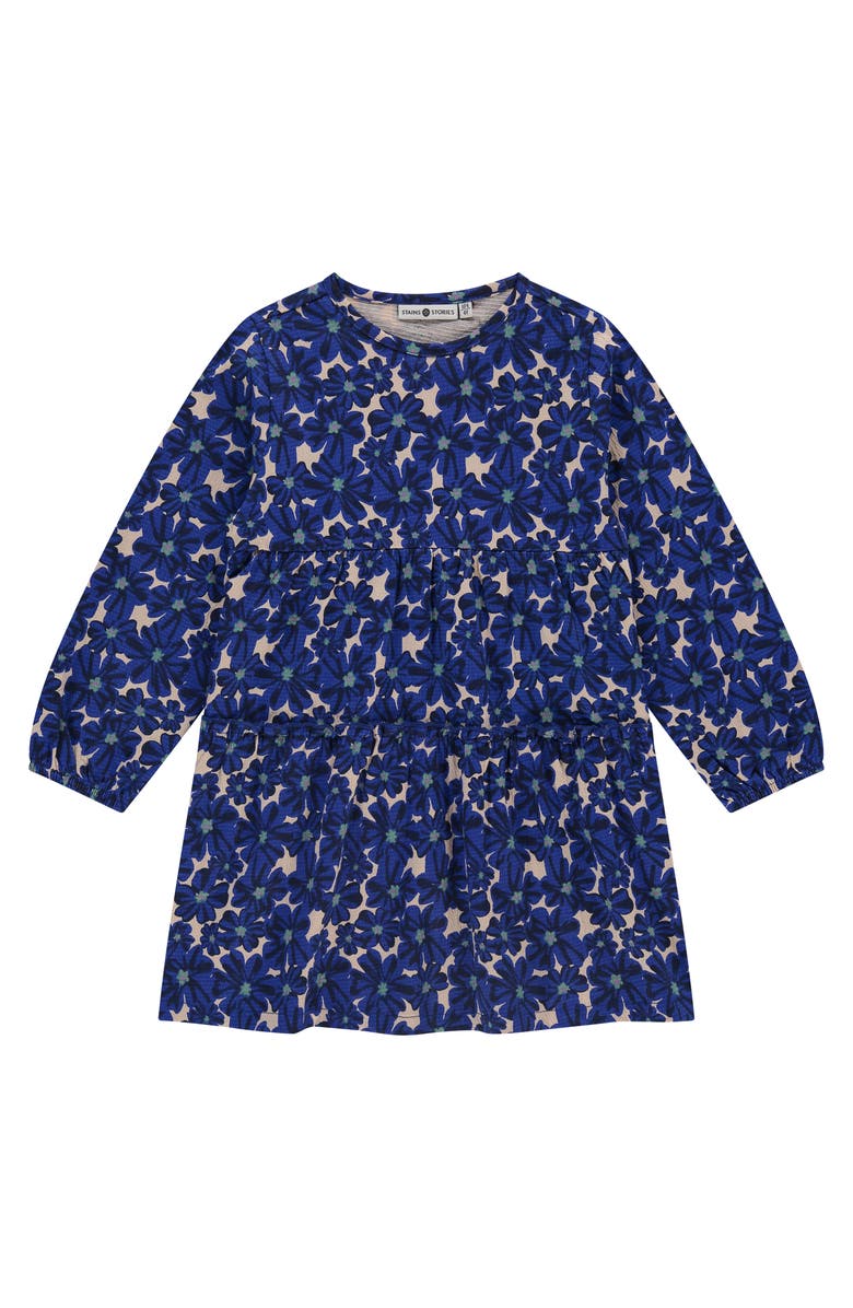 Stains and Stories by Babyface Allover Floral Tiered Dress, Main, color, Cobalt
