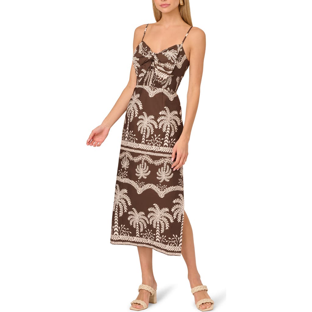 ADRIANNA PAPELL ADRIANNA PAPELL PRINT SMOCKED SLEEVELESS MIDI DRESS