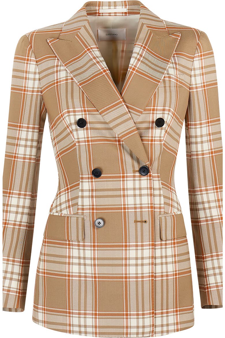 Cameron Double Breasted Check Wool Jacket, Alternate, color, CAMEL/ ORANGE CHECK