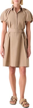 Akris punto Belted Balloon Sleeve Cotton Blend Polo Dress