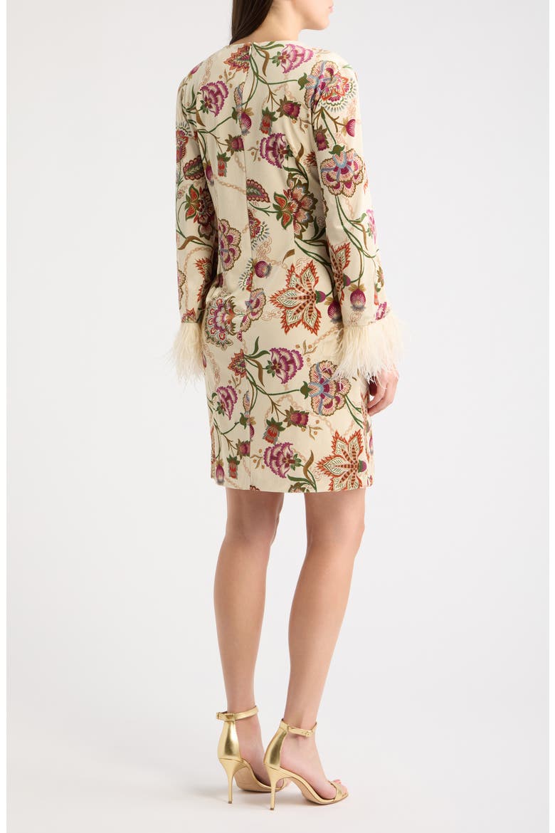 Feather Cuff A-Line Dress, Alternate, color, CREAM MULTI