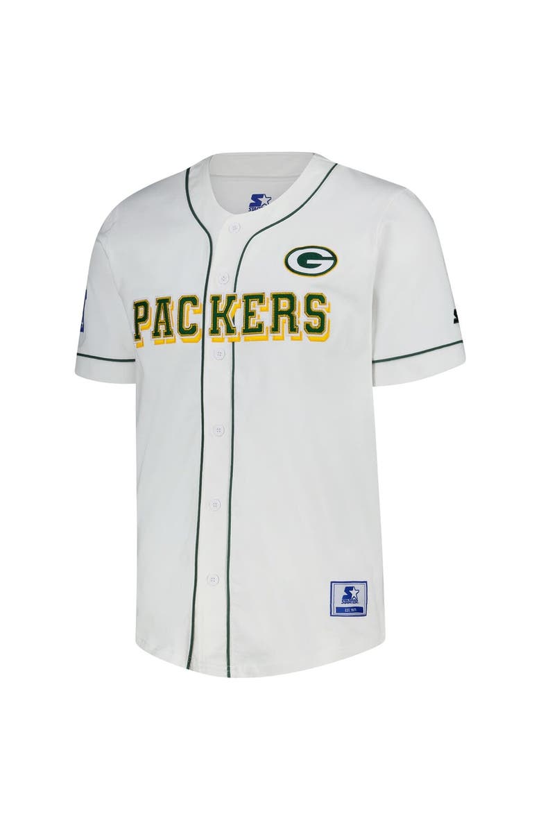 STARTER Men's Starter  White Green Bay Packers Relay Full-Button Baseball Jersey, Alternate, color, White