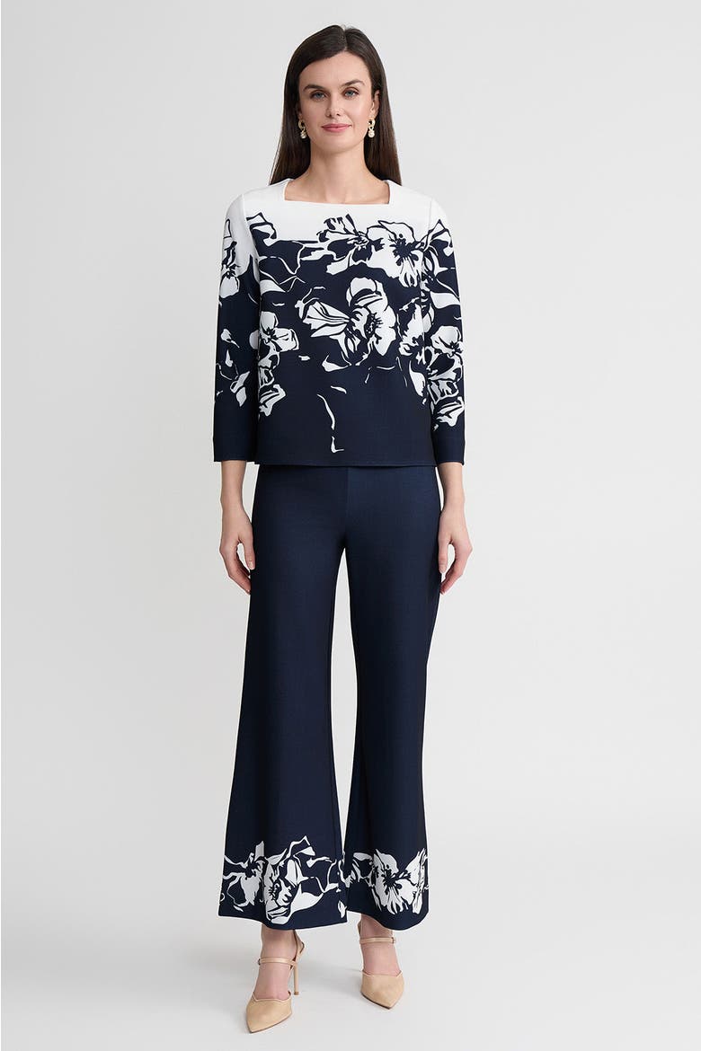 Floral Print Stretch Deco Crepe Blouse, Main, color, Indigo/White