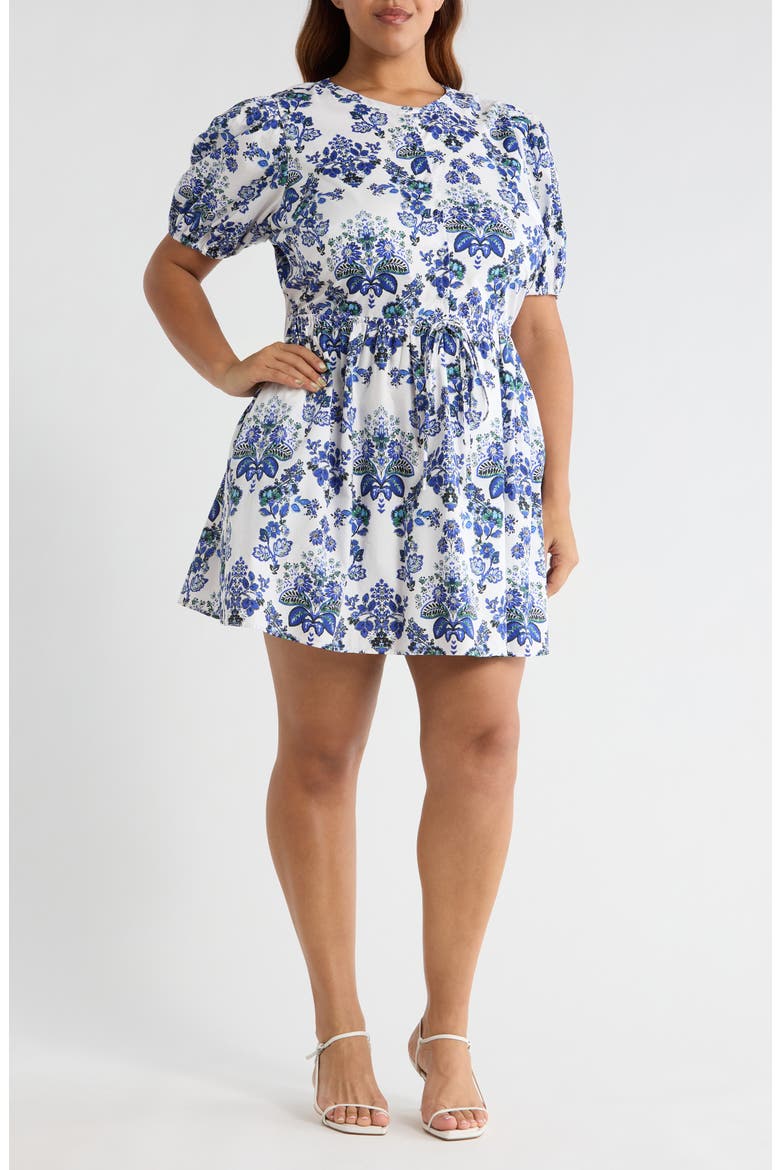 Viara Floral Alba Drawstring Waist Cotton Minidress, Main, color, BLUE-WHTE