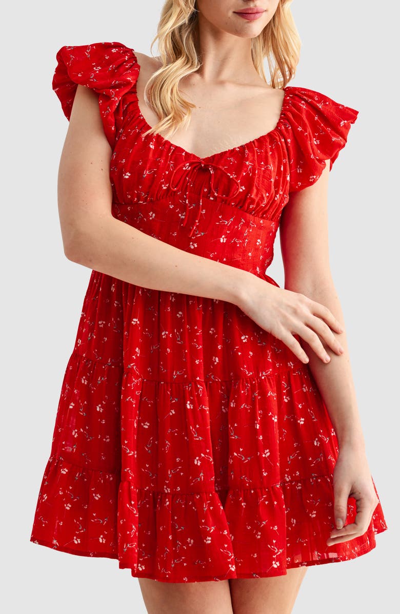 Lush Floral Puff Sleeve Fit & Flare Minidress, Alternate, color, Red Floral