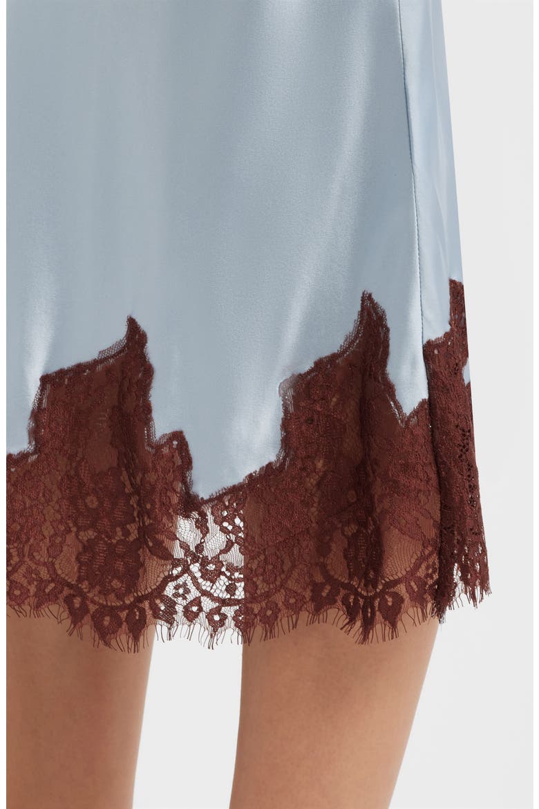 Carolina Lace Trim Silk Pajamas, Alternate, color, MINERAL