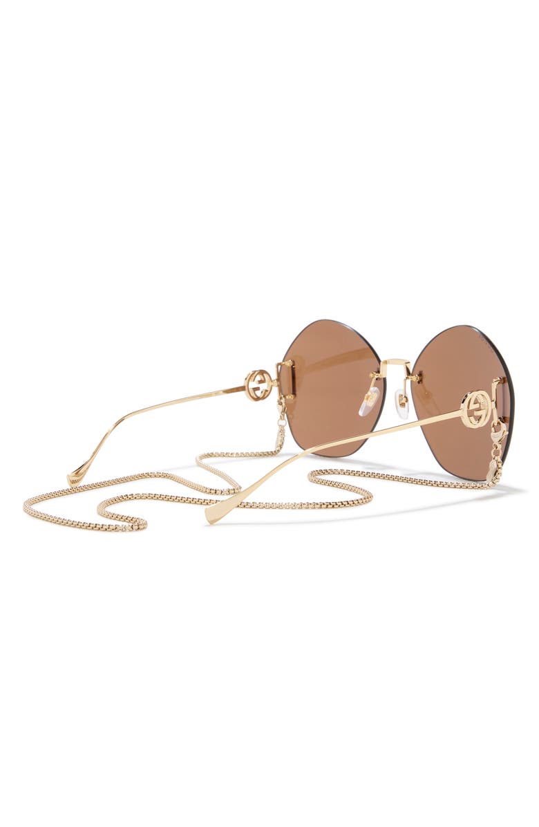 Gucci 65mm Oversize Oval Sunglasses, Alternate, color, Gold Gold Brown