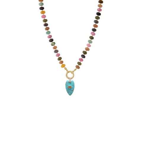 Evil Eye Elongated Heart Pendant Beaded Clicker Necklace