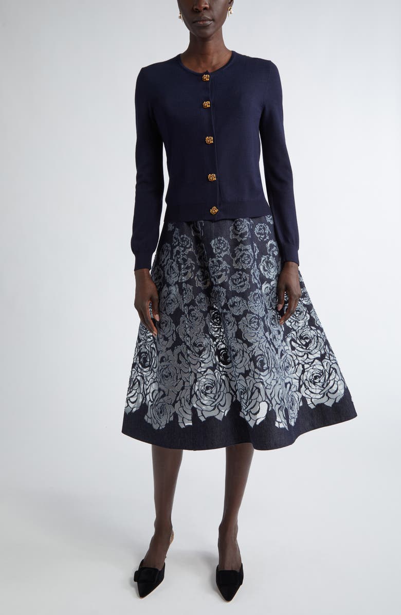 Oscar de la Renta Devoré Rose Denim Dress, Alternate, color, 