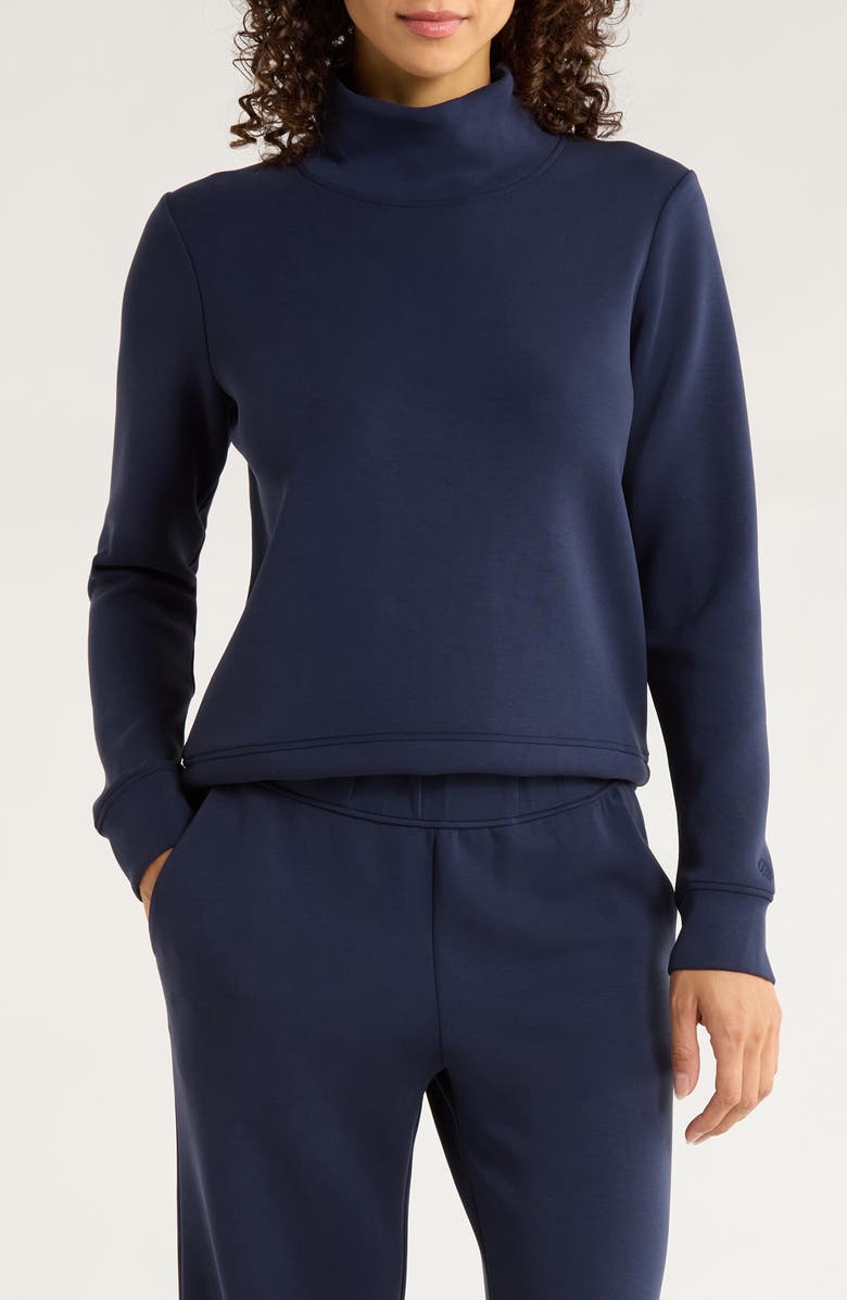MPG Dreamweave Recycled Polyester Blend Mock Neck Sweatshirt, Main, color, Navy Blazer