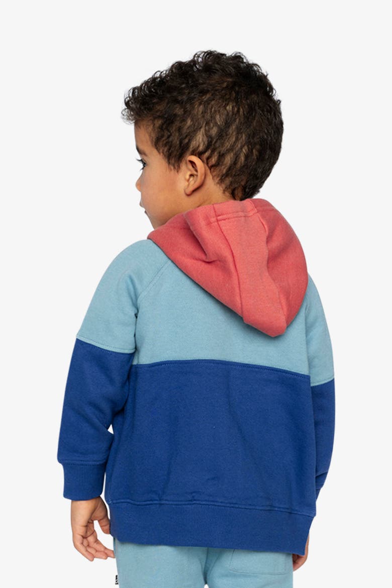 Full Zip Hooded Colorblock Front Pocket Fleece Jacket, Alternate, color, Blue, Turquoise and Orange