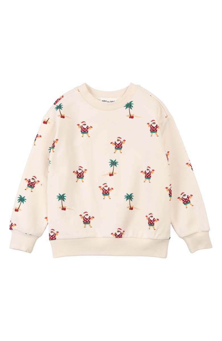 MILES THE LABEL Kids' Hawaiian Santa Print Fleece Sweatshirt, Main, color, Beige