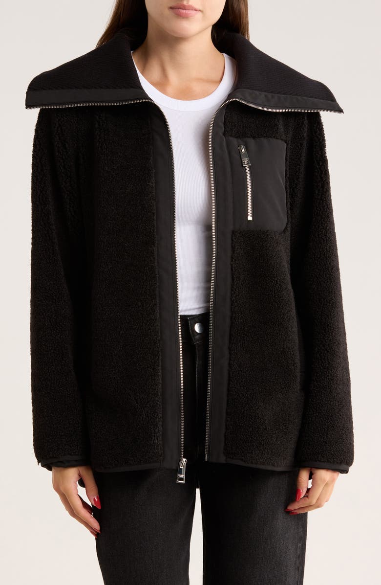 Michael Kors Zip Fleece Jacket, Alternate, color, Black