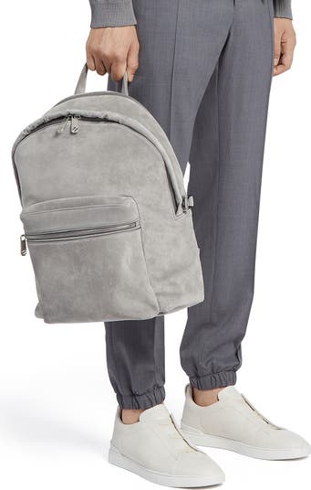 Zegna Suede Backpack Light Grey