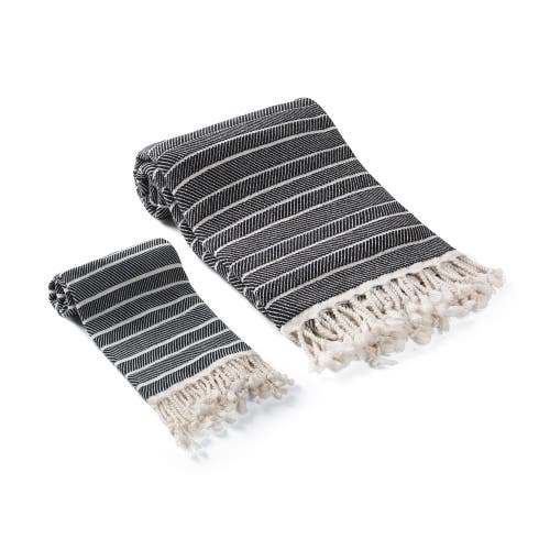 Olive And Linen Olive & Linen Cloud Soft Turkish Towel Bundle In Black