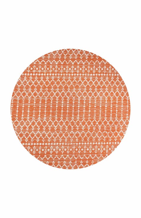 Ourika Moroccan Geometric Textured Weave Indoor/Outdoor Round Area Rug