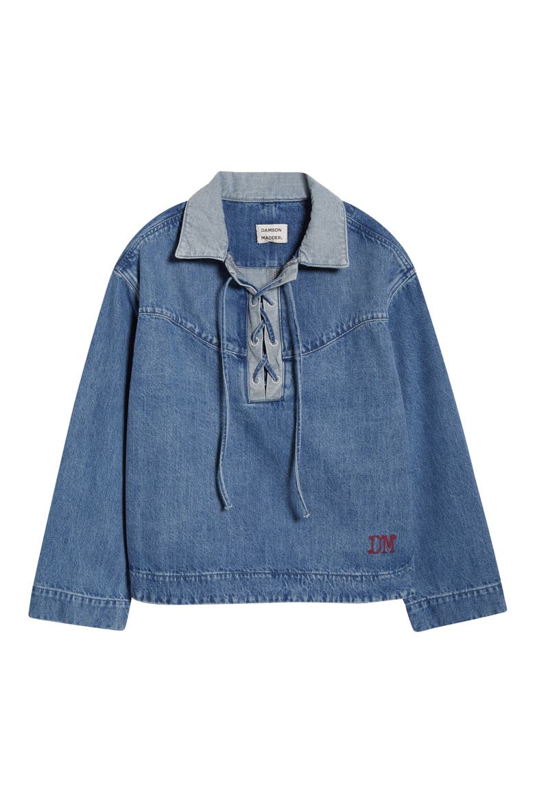 Scarlett Lace-Up Denim Rugby Shirt, Alternate, color, BLUE