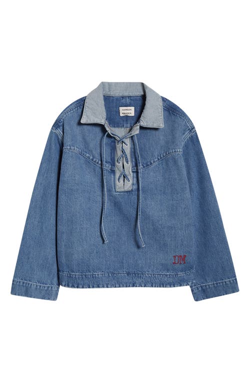 Damson Madder Scarlett Lace-up Denim Rugby Shirt In Blue