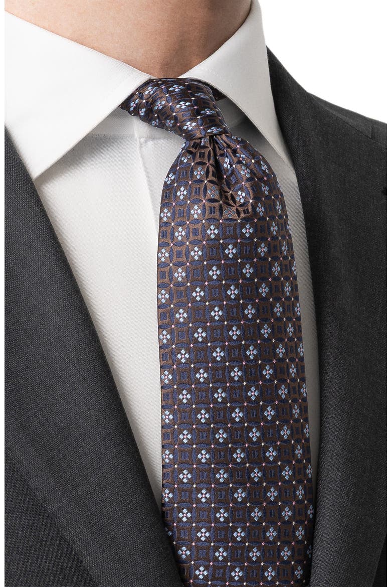 Floral Medallion Silk Tie, Alternate, color, MEDIUM BROWN