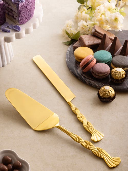 Gauri Kohli Santiago Cake Servers, Set Of 2 In Gold