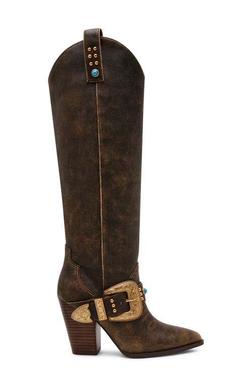 Steve Madden Lasso Knee High Boot In Brown Distressed
