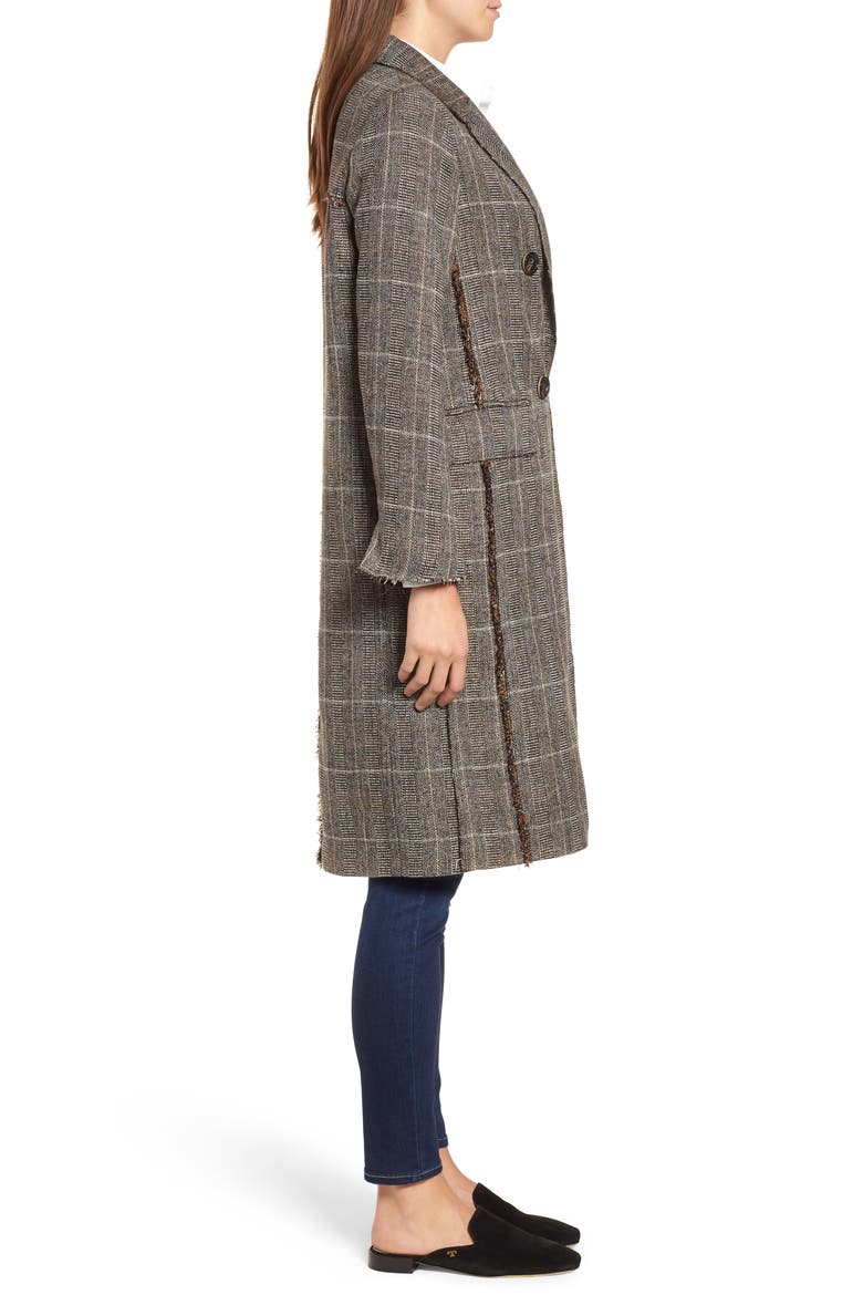 Double Breasted Plaid Coat, Alternate, color, BROWN
