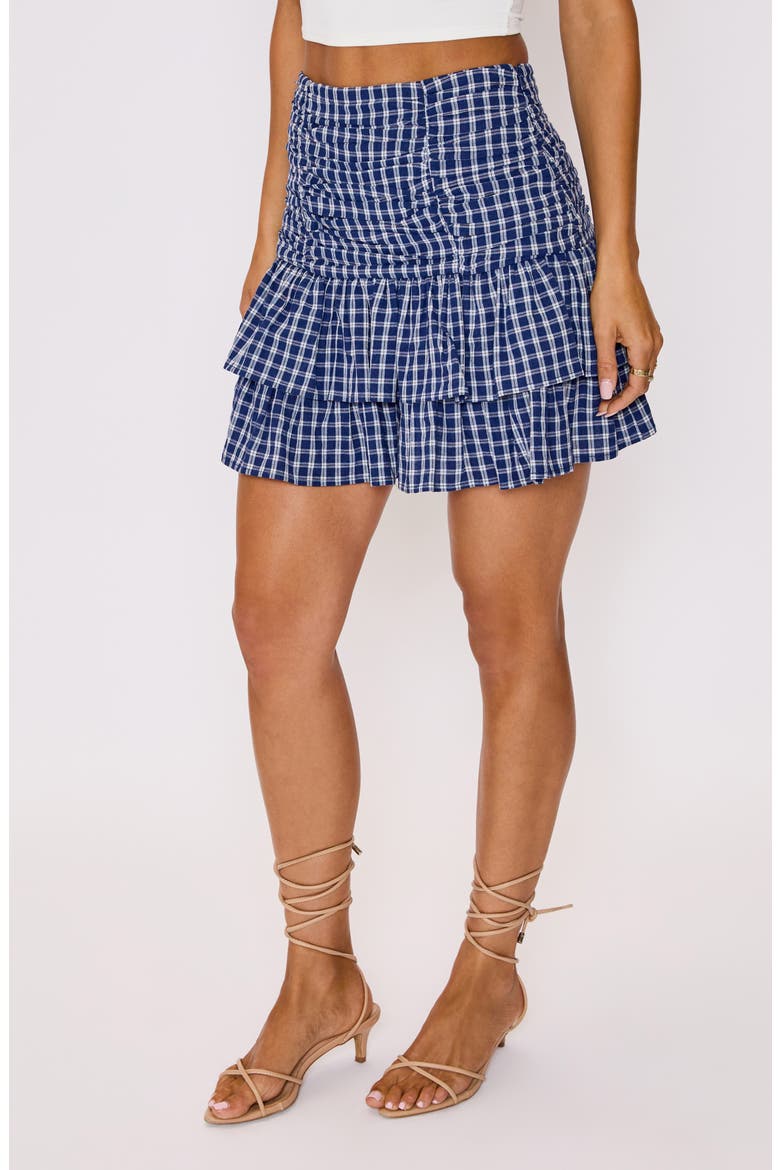 Natalie Plaid Ruffle Cotton Miniskirt, Alternate, color, BLUE PLAID