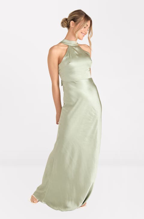 Halter Neck Satin Bridesmaid Dress