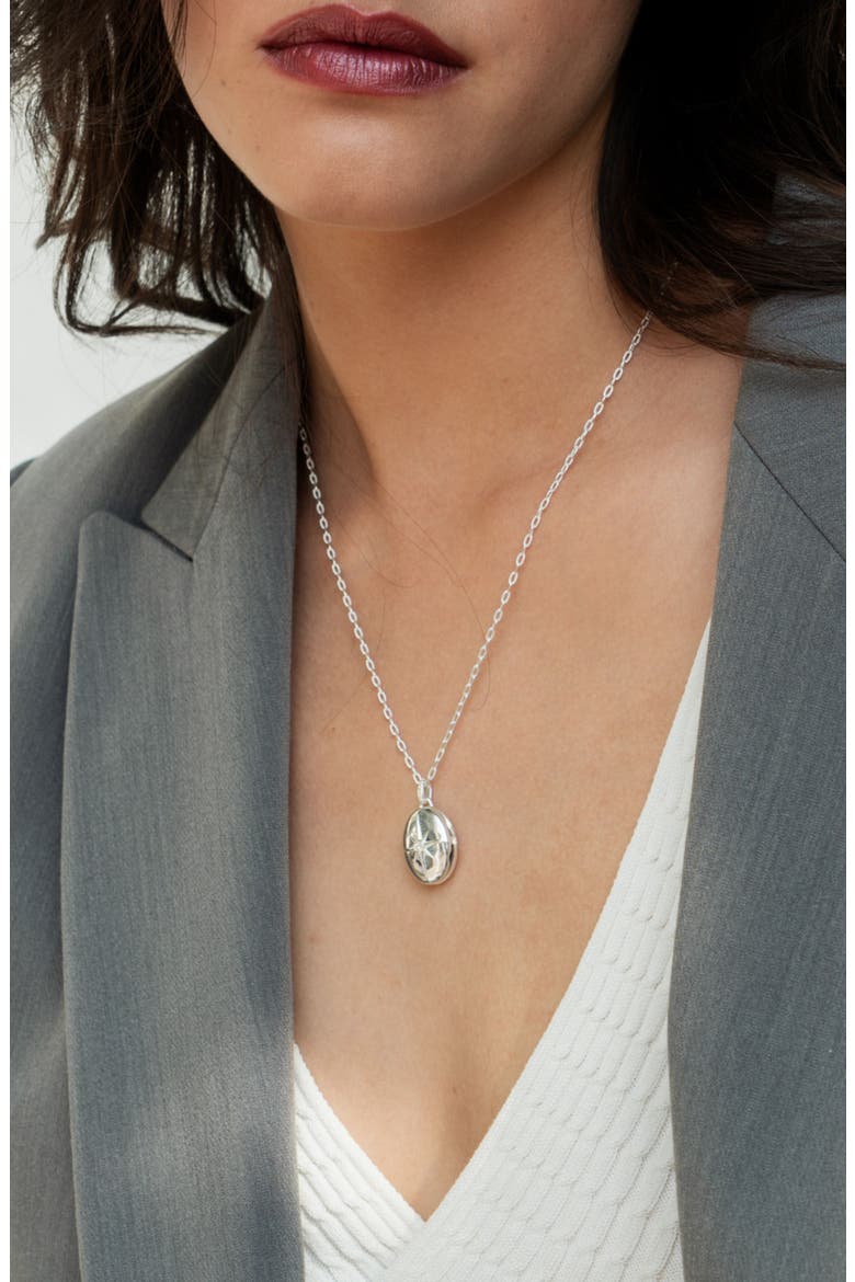 Diamond Starburst Oval Locket, Alternate, color, Sterling Silver