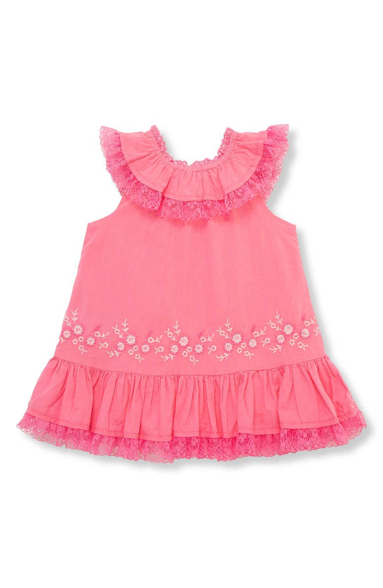 Habitual Kids Embroidered Lace Trim Cotton Dress, Alternate, color, Dark Pink