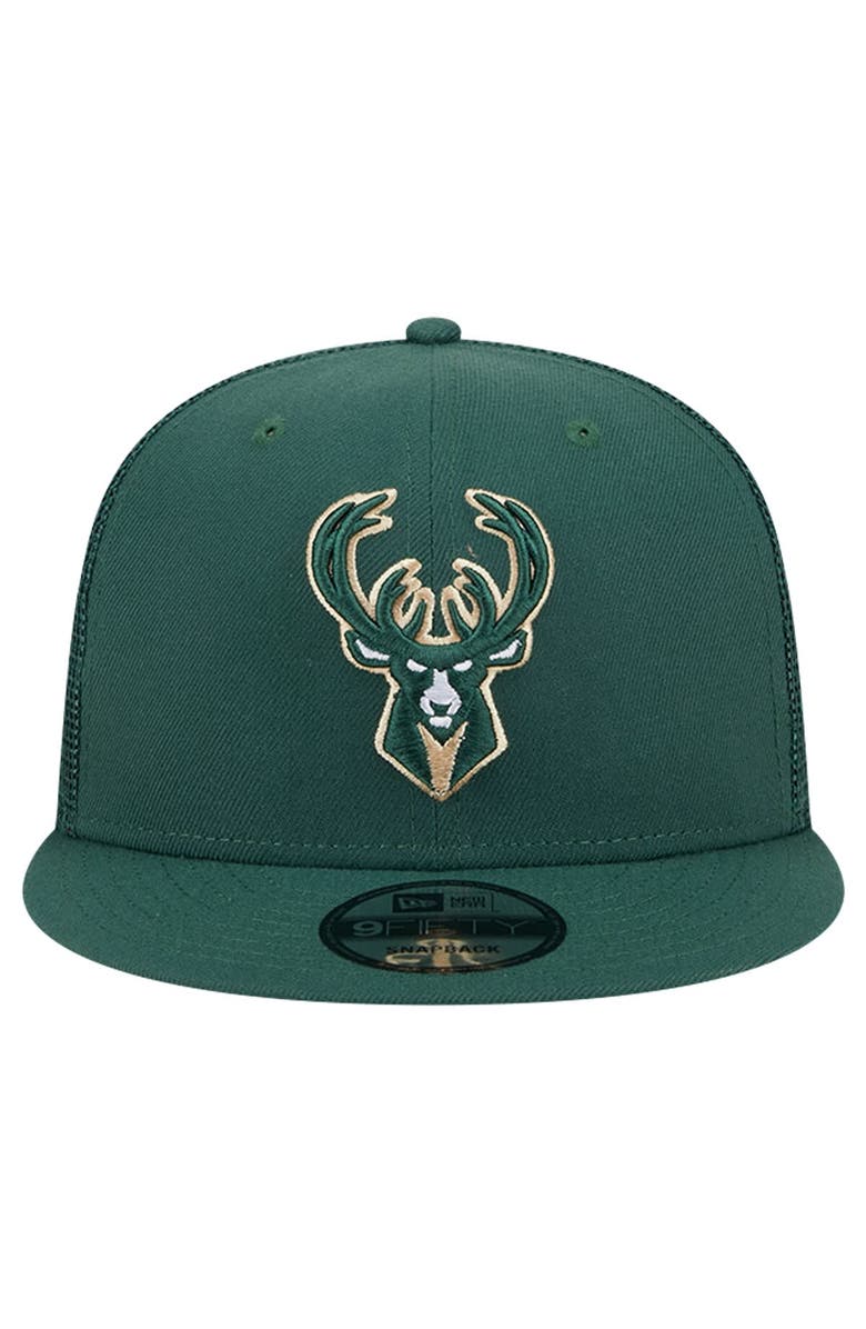 New Era Men's New Era Hunter Green Milwaukee Bucks Evergreen Meshback 9FIFTY Snapback Hat, Alternate, color, Hunter Green