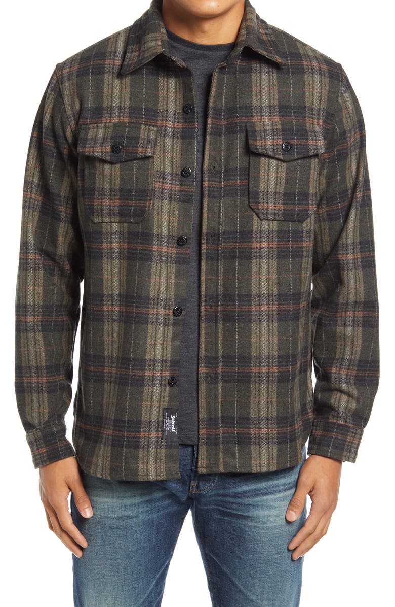 Schott NYC CPO Plaid Wool Blend Button-Up Shirt Jacket, Main, color, 