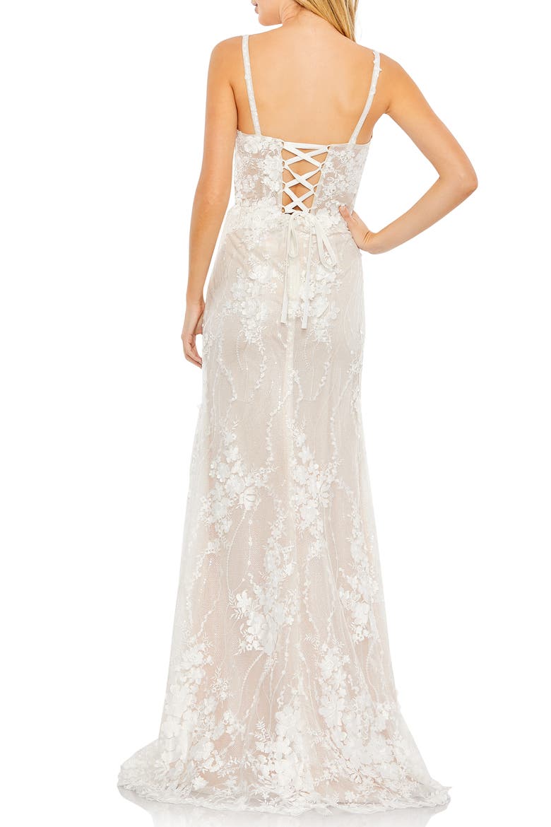 Embroidered Lace-Up Back Dotted Tulle Gown, Alternate, color, IVORY