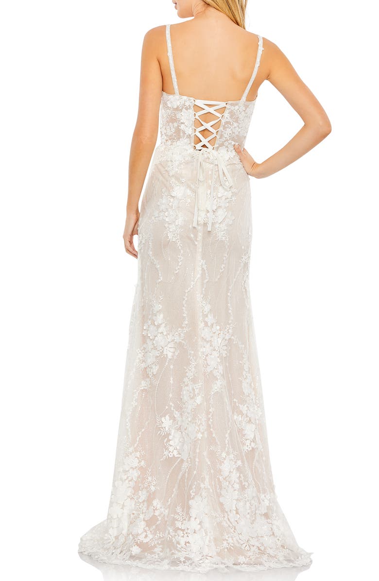 Mac Duggal Embroidered Lace-Up Back Dotted Tulle Gown, Alternate, color,