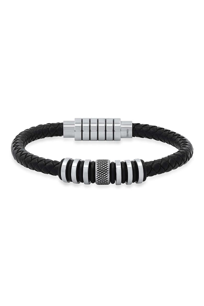 Men's Braided Leather Bracelet, Main, color, BLACK