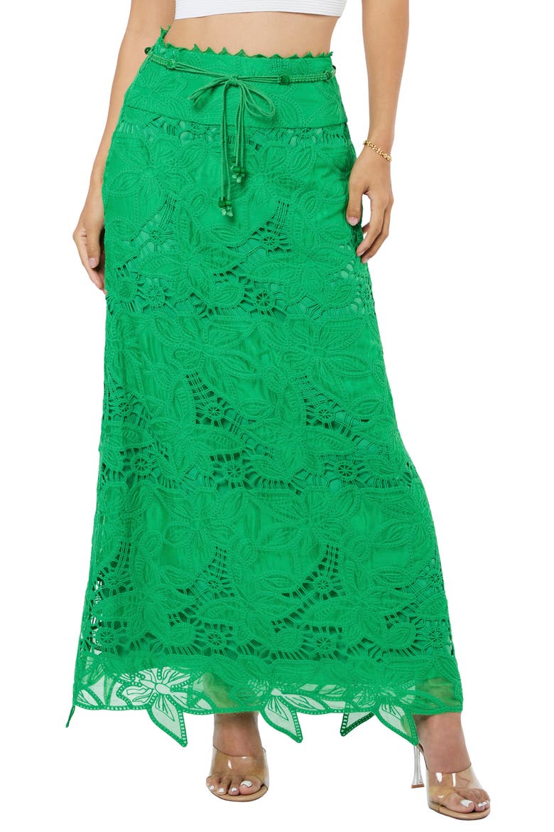 Lori Lace Midi Skirt, Main, color, GREEN