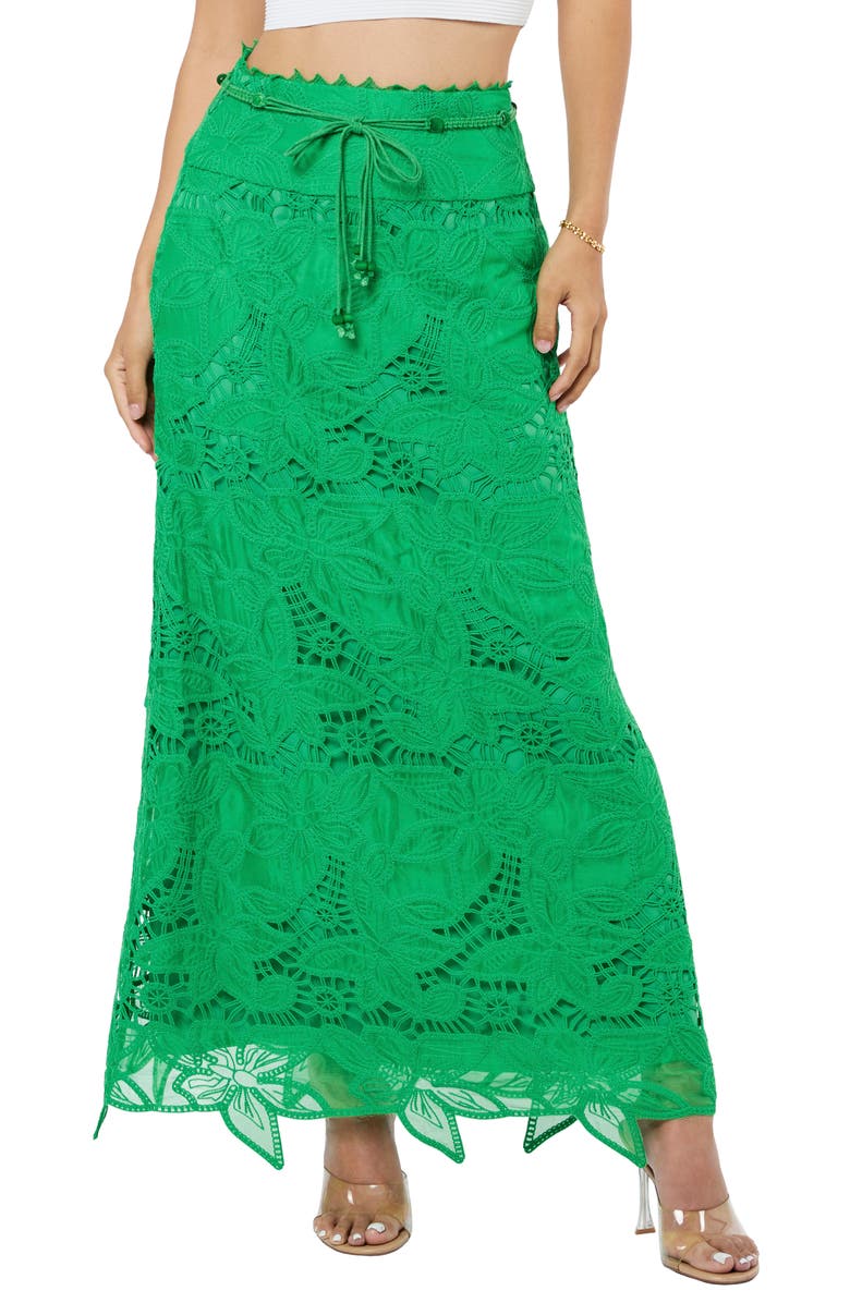 CIEBON Lori Lace Midi Skirt, Main, color, Green