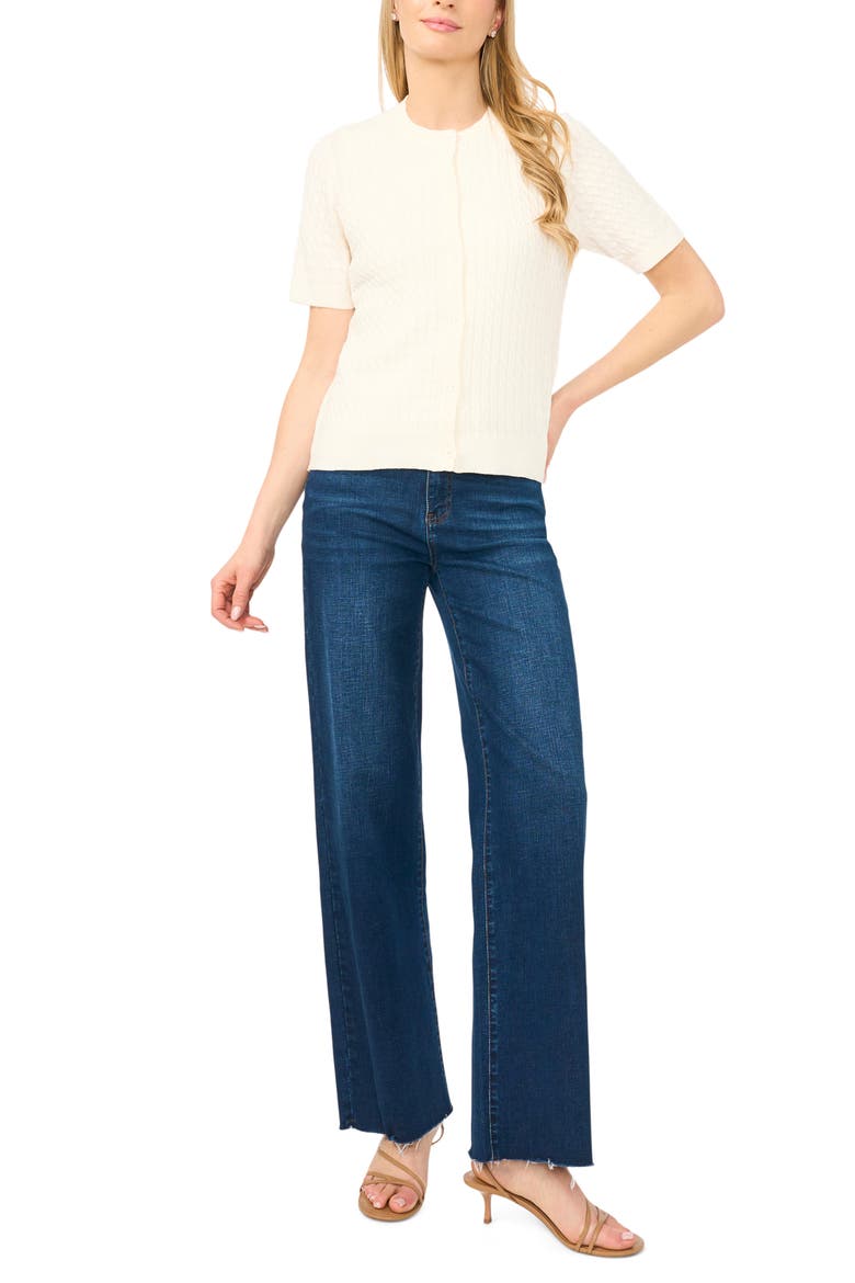 Cable Knit Cotton Button Front Cardigan, Alternate, color, NEW IVORY