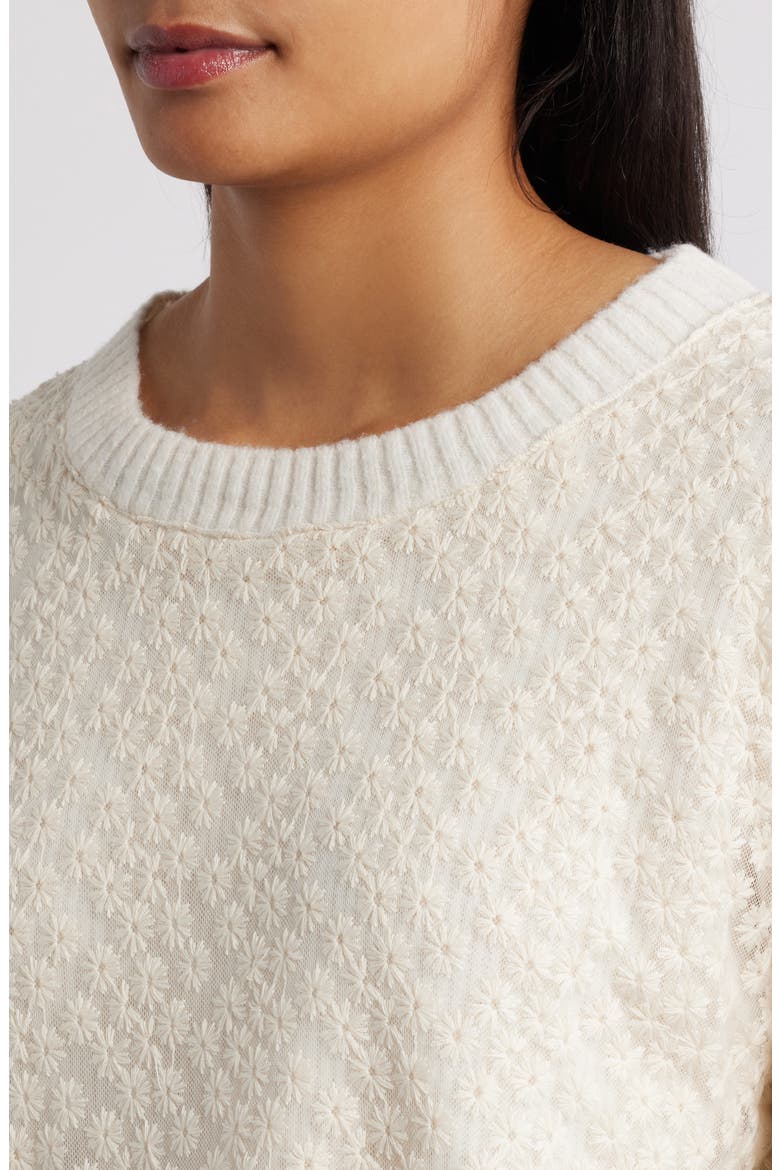 Floral Embroidered Crewneck Sweater, Alternate, color, IVORY