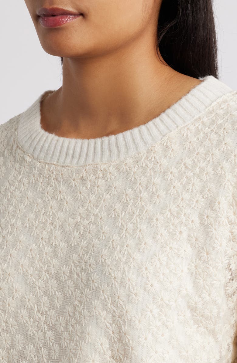 Bobeau Floral Embroidered Crewneck Sweater, Alternate, color, Ivory
