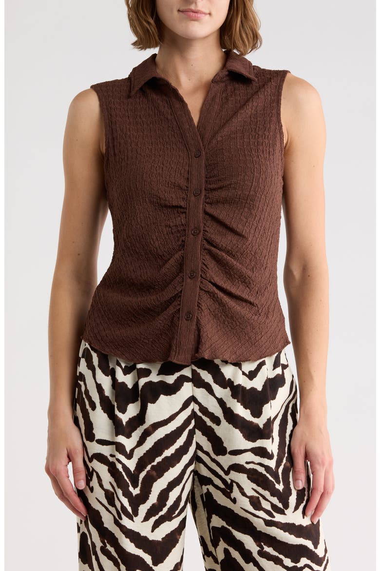 Ruched Button-Up Tank, Main, color, HICKORY BROWN