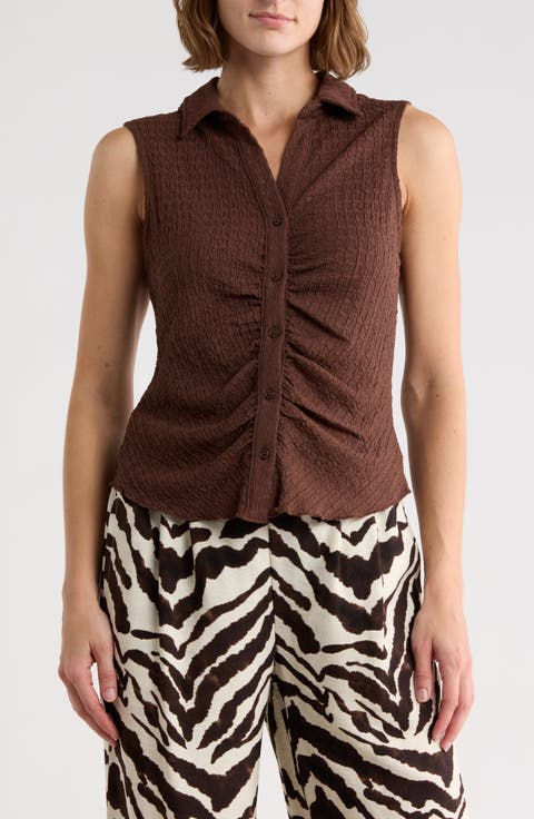 Ruched Button-Up Tank
